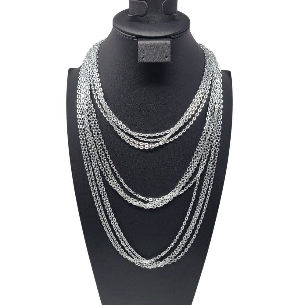 Vintage 15 Strand Multi- strand Layered Silver Tone Chain‎ Statement Medieval